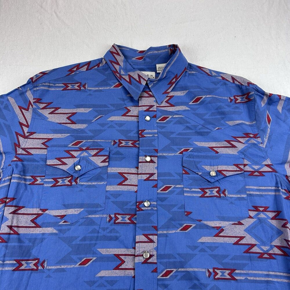 Roper Western Pearl Snap Shirt Mens L Blue Aztec All Over Print Long Sleeve